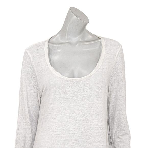 CP SHADES Mixed 100% Linen x Cotton Silk Scoop Neck Pullover in White Medium - Picture 5 of 9
